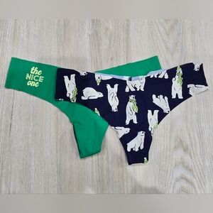 Aerie NWT Seamless No Show Thongs Polar Bears/The Nice One Size S